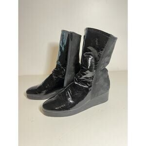 Arche Women EUC Black Patent Leather/Suede Mid Calf 2" Heel Boot Size 40 EU 9 US